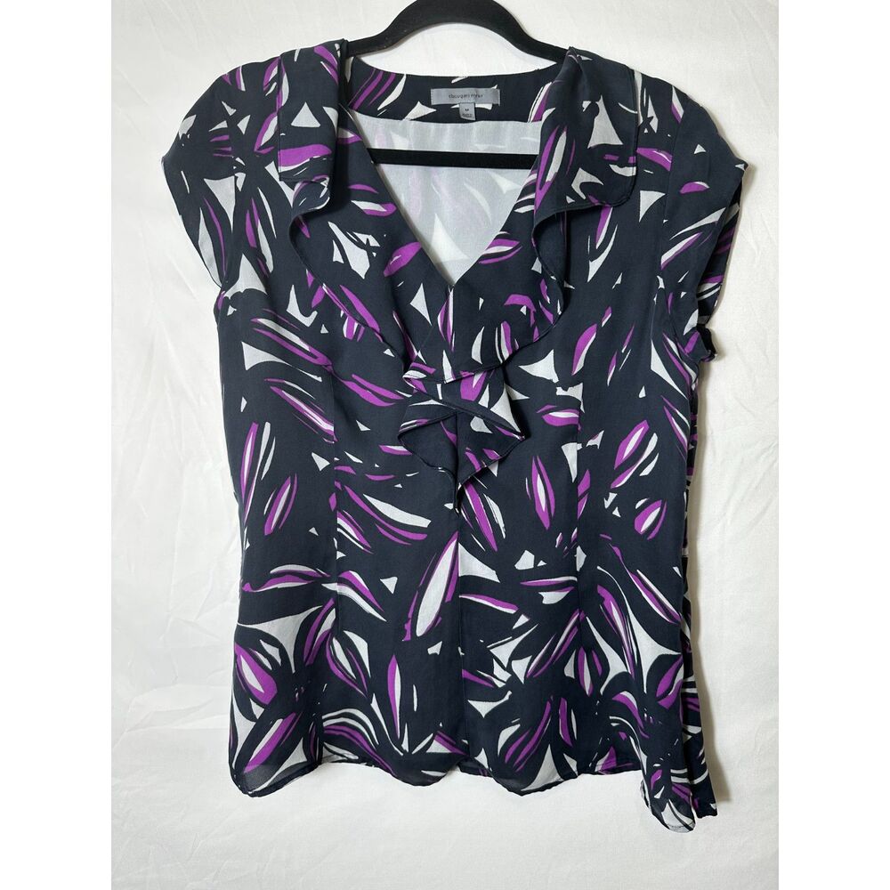 Classiques Entier Women's Silk Abstract Blouse Fully Lined, Side Zip, Size M